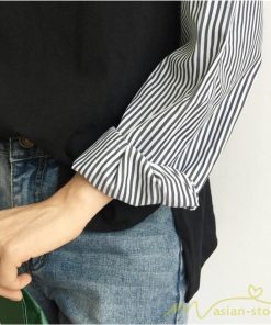 tシャツ・カットソー | Tシャツ レディース カットソー 長袖 シャツ 切り替え 可愛い スリット 体型カバー 夏服 春物 秋物 20代30代40代 トップス 黒 白 シンプル 学生 大人 女の子