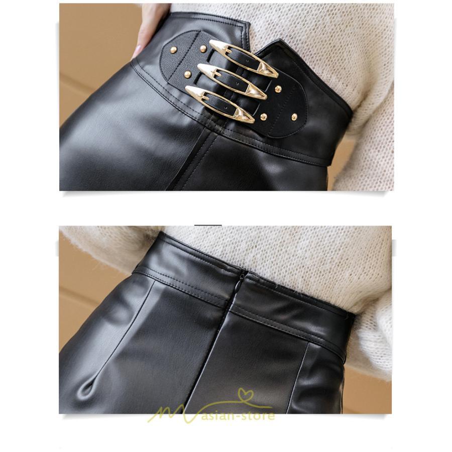 スカート | タイトタイト ロングレディース ロング丈 ひざ下 ハイウエスト レザースリット オシャレ 着痩せ かっこいい 高見え キレイめ