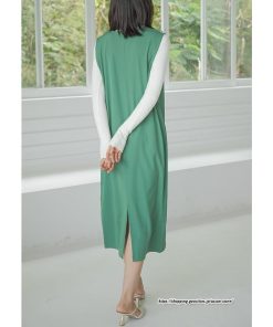 ノースリーブ | タンクワンピース 秋物 レディース ワンピース サイドポケット Vネック バックスリット入れ 20代50代 通学通勤 無地 大人 2022秋冬