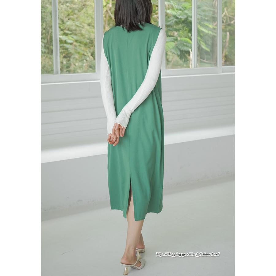 ノースリーブ | タンクワンピース 秋物 レディース ワンピース サイドポケット Vネック バックスリット入れ 20代50代 通学通勤 無地 大人 2022秋冬