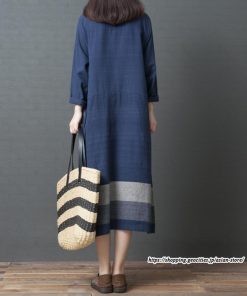 マキシ | リネンワンピース50代レディース綿麻風 長袖秋物 丸ネック 無地 Aラインワンピース ミモレ丈ワンピース サイドポケット ワンピース 30代40代 シンプル 大人