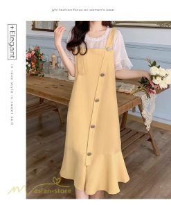 ミディアム | ワンピース レディース 重ね着風 夏物 半袖 フレア シンプル かわいい 20代 30代 大きいサイズ 夏 ゆったり 膝丈 体型カバー カジュアルワンピース おしゃれ