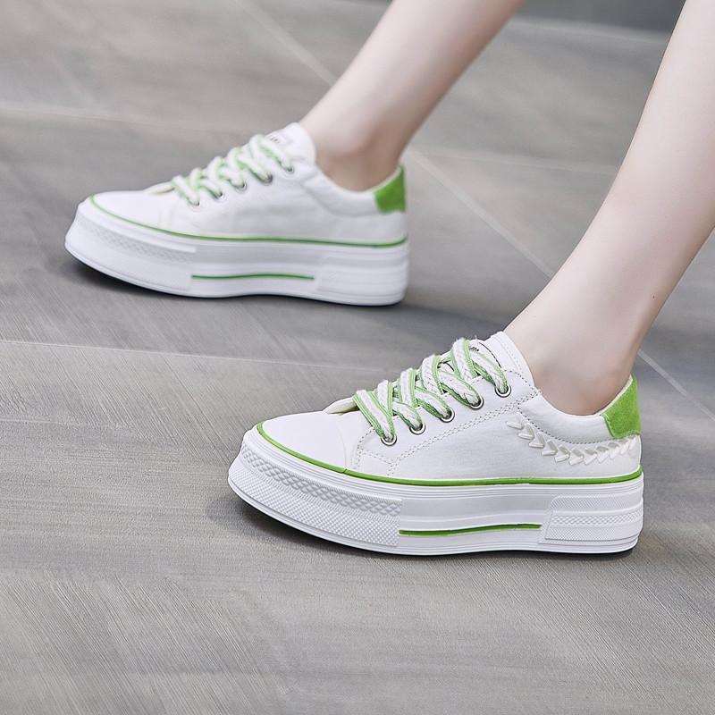 スニーカー | レディースシューズ レースアップ ローカット 厚底靴 履きやすい キャンバス カジュアルシューズ フラットシューズ