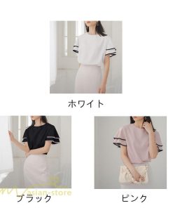 tシャツ・カットソー | トップス Tシャツ レディース 半袖 クルーネック ゆったり おしゃれ ブラウス 着痩せ 春 夏 秋 新作 L M 可愛い スカラップ袖 カジュアルTシャツ 無地