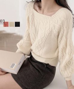 ニット・セーター | ケーブルニット スクエアネック 韓国風