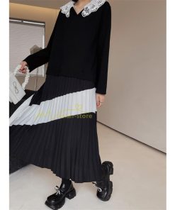 マキシ | 切り替えワンピース 秋 レディース 裾プリーツワンピース ロングワンピース ゆったり 大きいサイズ 秋物 長袖 30代50代 大人 プリーツ 可愛い Vネック