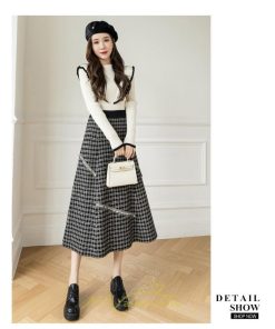 スカート | ロングチェック柄 ニット きれいめ レディース ロング丈 女子会 デート 20代 30代 40代 50代 秋 あったか お出かけ 冬 フレア 高見え 細見え