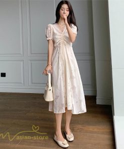 ミディアム | ワンピース レディース 着痩せ 上品 半袖 Aラインワンピース シフォン カジュアル 膝丈 きれいめ おしゃれ Vネック 上品 40代 30代 20代 サマーワンピース