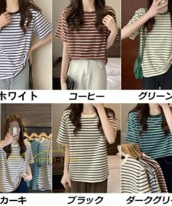 ｔシャツ・カットソー | Tシャツ レディース 春夏 トップス カットソー 半袖 シャツ ストライプ柄 20代30代40代50代 カジュアル お出かけ 上品 韓国ファッション 着回し 着痩せ 快適