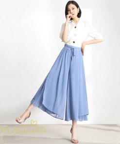 ワイドパンツ | キュロットスカート レディース 春夏新作 九分丈無地 ハイウエスト 体型カバーズボン 30代 40代 50代 ボトムス 通勤 着痩せ オシャレ
