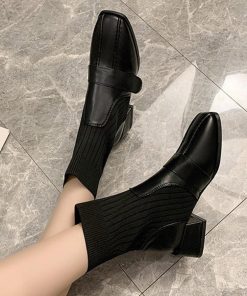 ショートブーツ | ソックス風ブーツ チャンキーヒール 痛くない 歩きやすい 美脚ブーツ ストレッチブーツ ハイカット レディース
