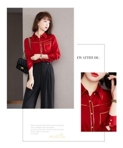 シャツ・ブラウス | ブラウス レディース シャツ トップス 赤 長袖シャツ 無地 オフィス カジュアル おしゃれ シフォン 通勤 通学 ナチュラル 可愛い 上品 オシャレ 秋服 キレイめ