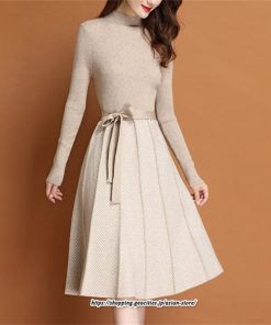 ミディアム | ニットワンピース レディース 秋冬 30代 40代 オシャレ 長袖 リボン Aラインプリーツスカート ニット 長袖 春 着痩せ 秋 冬 韓国風 OL通勤 二次会