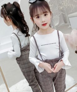 （子供）その他 | ズボン 2点セット 長ズボン セットアップ トップス 長袖 子供服 キッズ チェック柄 ブラウン 女の子 ワイドパンツ