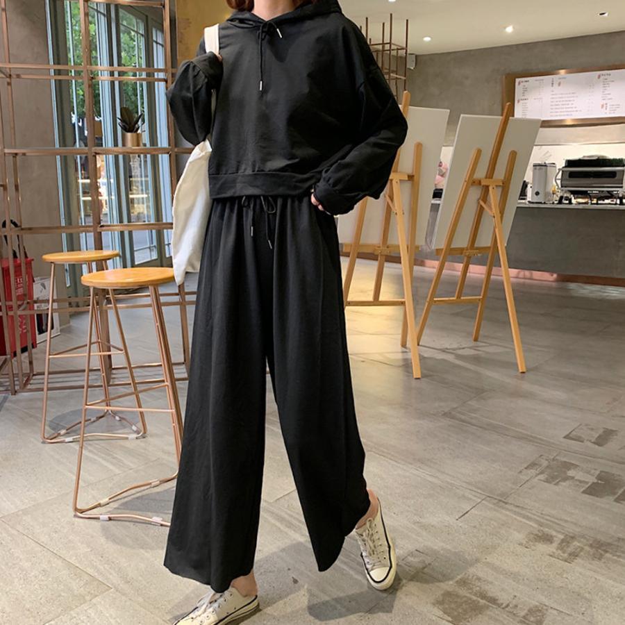 キャミソール | セットアップ 部屋着 フード付き レディース 無地 パンツセット スウェットパーカー 体型カバー ルームウェア シンプル