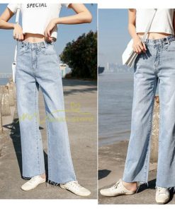 ジーンズ、デニム | デニムパンツ 裾フリンジ スタイリッシュ ハイウエスト ストレートパンツ デイリーコーデ ワイドパンツ 夏コーデ 2020新制作 シングルブレスト マキシ丈パンツ