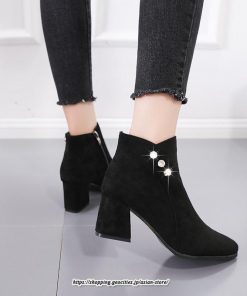 ブーツ | ショートブーティ レディース スエード調 太めヒール 靴 人工水晶 キラキラ オシャレ お出かけ デート キレイめ 通勤 20代30代40代50代