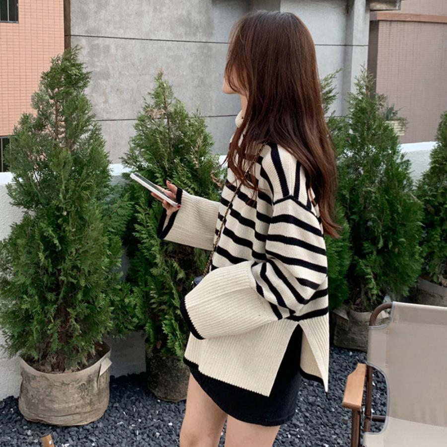 ニット・セーター | タートルネックボーダーニットトップス冬服