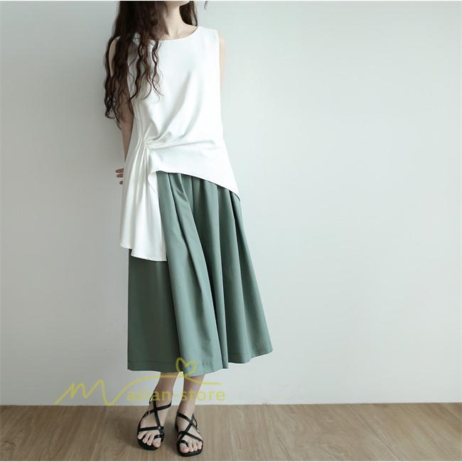 ワイドパンツ | ガウチョパンツレディース スカンツ スカーチョ リラックスパンツ 無地 ウエストゴム ゆったり シンプル 体型カバー おしゃれ ガウチョ ボトムス