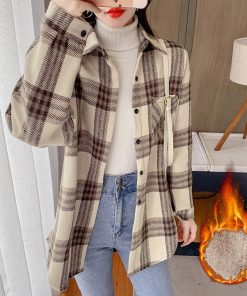 シャツ・ブラウス | レディースシャツ 秋冬 長袖 ブラウス 裏起毛 厚手 チェックシャツ チュニック丈 ミドル丈 防寒 暖かい 羽織り アウター シャツジャケット 厚手シャツ トップス