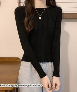 ニット・セーター | カットソー ニット レディース リブニット 長袖 秋冬 春 トップス スリム ストレッチ インナー 無地 長袖カットソー 着痩せ プルオーバー 通学通勤 長袖ニット