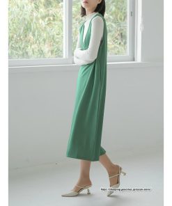 ノースリーブ | タンクワンピース 秋物 レディース ワンピース サイドポケット Vネック バックスリット入れ 20代50代 通学通勤 無地 大人 2022秋冬