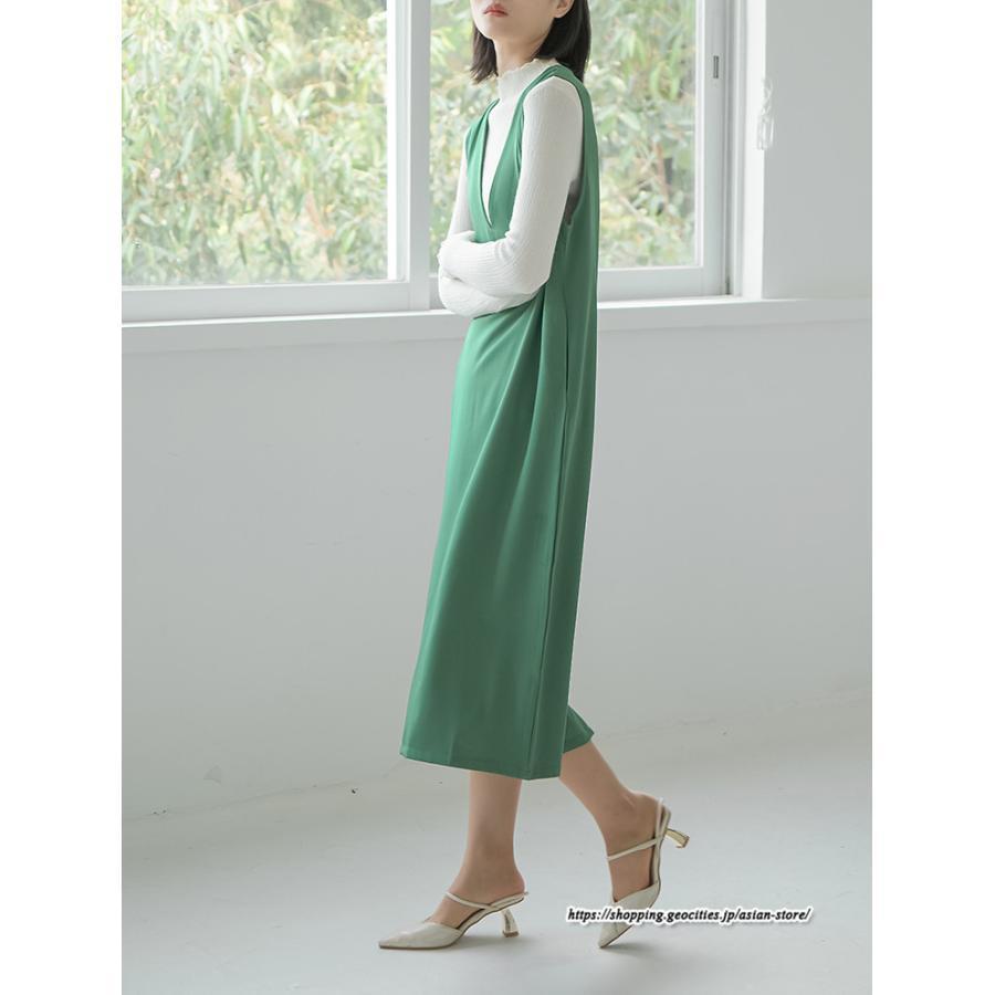 ノースリーブ | タンクワンピース 秋物 レディース ワンピース サイドポケット Vネック バックスリット入れ 20代50代 通学通勤 無地 大人 2022秋冬