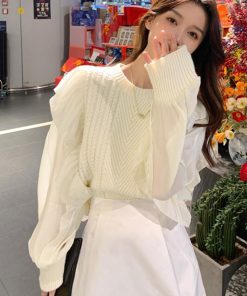 ニット・セーター | フリルニットトップス レディース 韓国風