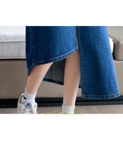 スカート | バッグゴムデニムロング秋冬 ミモレ丈 秋物 レディース 不規則裾 フロントスリット Aライン大きいサイズあり デニム スカート 6XL