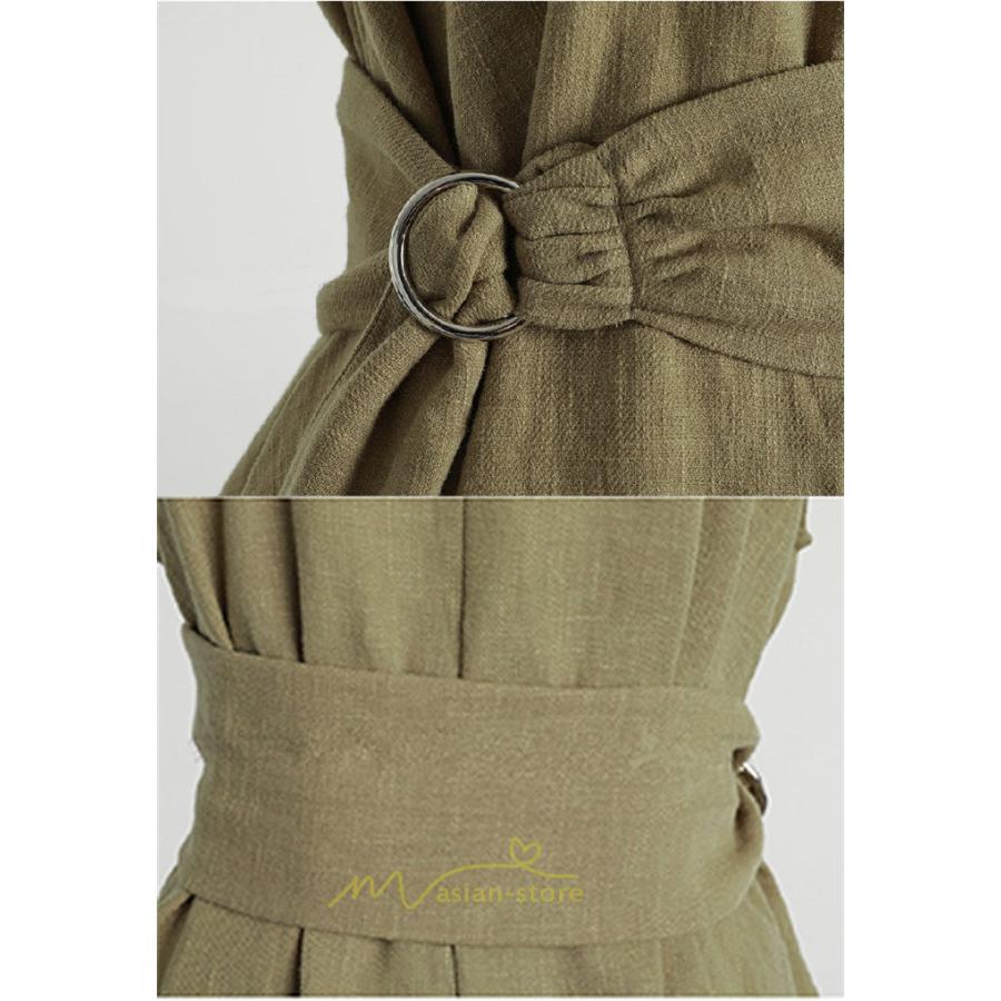 シャツ・ブラウス | ブラウス トップス ノースリーブ レディース tシャツ タンクトップ ベルト付き 広い裾 フレア裾 涼しい 涼感 体型カバー ゆったり 綿麻 夏 おしゃれ 大人 無地