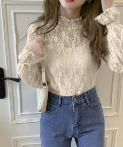 シャツ・ブラウス | フリル レース シースルー プチハイネック おしゃれ ブラウス 花柄 レディース トップス きれいめ