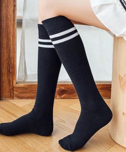 ストール | レディース 2本ライン 通学 ボーダー 靴下 無地 ロングソックス 靴下 綿 ハイソックス