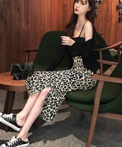 タイトスカート | カジュアル ペンシルスカート レオパード柄 ニットスカート おしゃれ ハイウエスト ヒョウ柄 スリット レディース