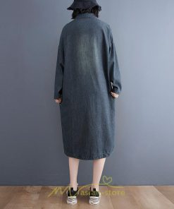 デニムワンピース | ワンピース 長袖 シャツワンピース デニムシャツ ジャケット 前開き 無地 Aラインワンピ ロングワンピ ワンピ スリム 20代30代40代 可愛い