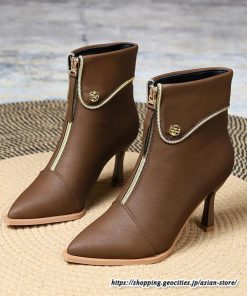 ショートブーツ | レディース 春秋ブーツ ポインテッドトゥ ブーツ ピンヒール フロントファスナー 靴 シューズ ハイヒール 黒ブーツ 30代 上品 大人 おしゃれ