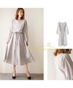 マキシ | ワンピース 秋 レディース 綿麻ワンピース ロングワンピース ウエストリボン付き 縛る 着痩せ Aラインワンピース 30代40代50代 長袖ワンピース 大人 可愛い 無地