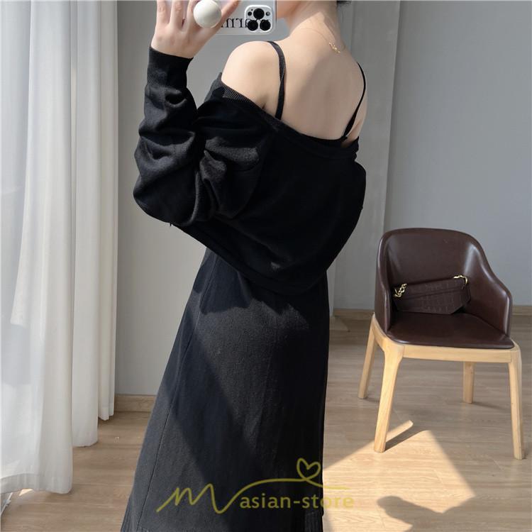 ニットワンピース | セットアップ レディース 秋冬 きれいめ ロング丈無地 20代30代40代50代 長袖 可愛い お出かけ 大人 通勤 韓国風 着痩せ