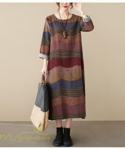 マキシ | ワンピース ロング丈 レディース シンプル 長袖ワンピース Aライン 秋コーデ カジュアル 丸首 40代 体型カバー ゆるワンピース 大きいサイズ ゆったり 50代