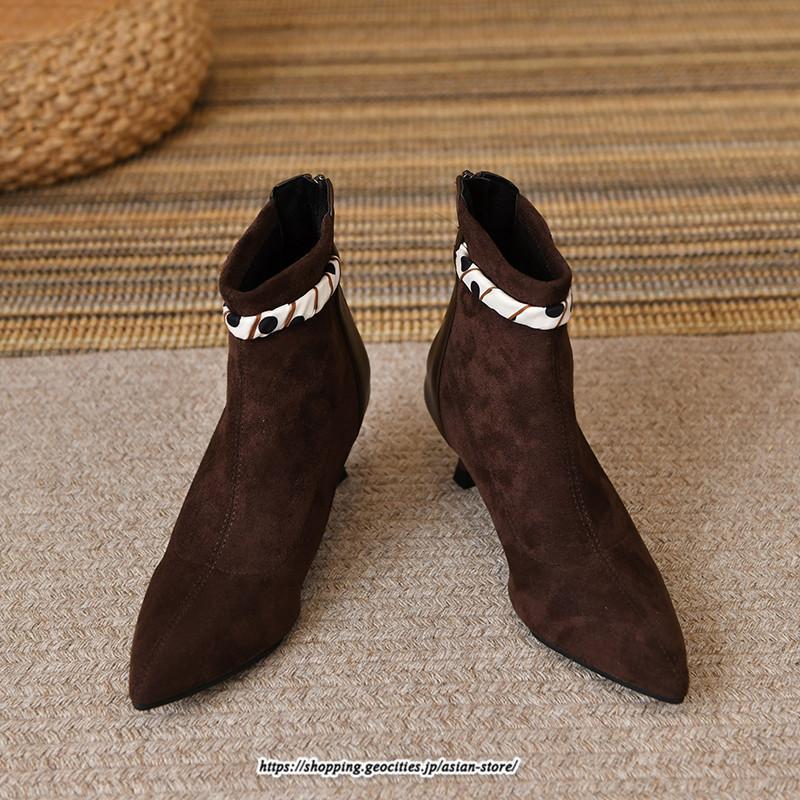 ブーツ | ブーティ ショート レディース ピンヒール 痛くない ファスナー 疲れない 歩きやすい 暖かい 秋冬 飾り 外出 お出かけ デート 女子会 二次会