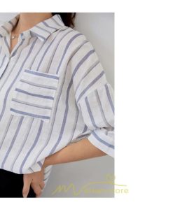シャツ・ブラウス | レディース 夏 トップス 七分袖 シャツ ストライプ柄 爽やか リゾート ボーダー柄 お呼ばれ 二次会 同窓会 オシャレ オフィス 通勤 かわいい カジュアル 着痩せ