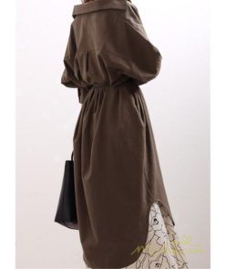 ワンピース | 長袖ロングシャツ20代30代 羽織り 無地 秋物 レディース ロングミモレ丈 大人 綿シャツ ワンピース ママ カジュアル 40代50代