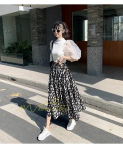 スカート | フレアロング レディース シフォンシフォン マキシマキシ 無地 体型カバー ウエストゴム マキシ丈 ひざ下 花柄 上品 膝下