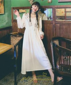 マキシ | ロングワンピース レディース ワンピ 夏 秋 長袖 可愛い 部屋着 リゾート Vネック 綿麻 花柄 高見え 旅行 20代30代40代 エスニック風 細見え レトロ風 お泊り