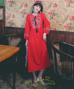 マキシ | ワンピース 長袖 夏 秋 レディース 綿麻 きれいめ ロング リゾート  体型カバー イベント デート デート服 ジャーニー 女子会 旅行 外出 楽ちん エスニック風