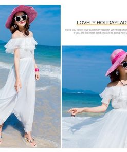 ノースリーブ | マキシシフォンフレアワンピース ロングワンピース 白ワンピース サマーワンピ お呼ばれ 海 旅行 おしゃれ パーティー 肩出し レディース ハイウエスト