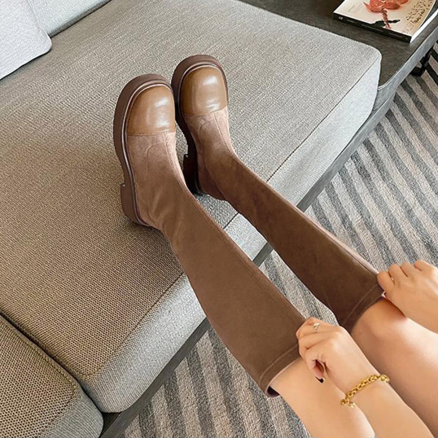 ニーハイブーツ | ロングブーツ ラウンドトゥ 厚底ブーツ