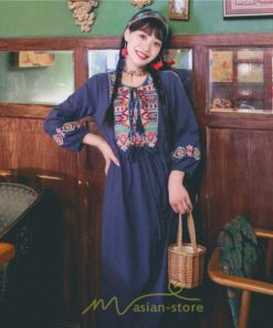 マキシ | ロングワンピース  レディース 夏 秋 夏秋 リゾート ロング ワンピ 長袖 大人 白 黄色 青 赤 四色展開 がーりー 刺繍 レトロ風 かわいい おしゃれ きれいめ 上品