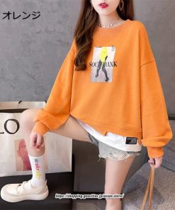 パーカー | トレーナー レディース おしゃれ スウェット 長袖 トップス 春 秋 大きいサイズ レイヤード風 韓国 ゆったり コットン 送料無料 丸首 クルーネック 綿 重ね着風