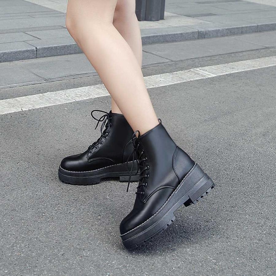 ショートブーツ | レースアップ 厚底 ブーツ 春秋冬 歩きやすい ワークブーツ ショート シューズ 美脚 レディース