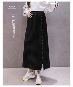 スカート | マタニティ Aライン秋 冬 コーデ 着痩せ 裾口スリット ニット 体型カバー リブ ウエスト調整 マタニティウェア 大きいサイズ カジュアル